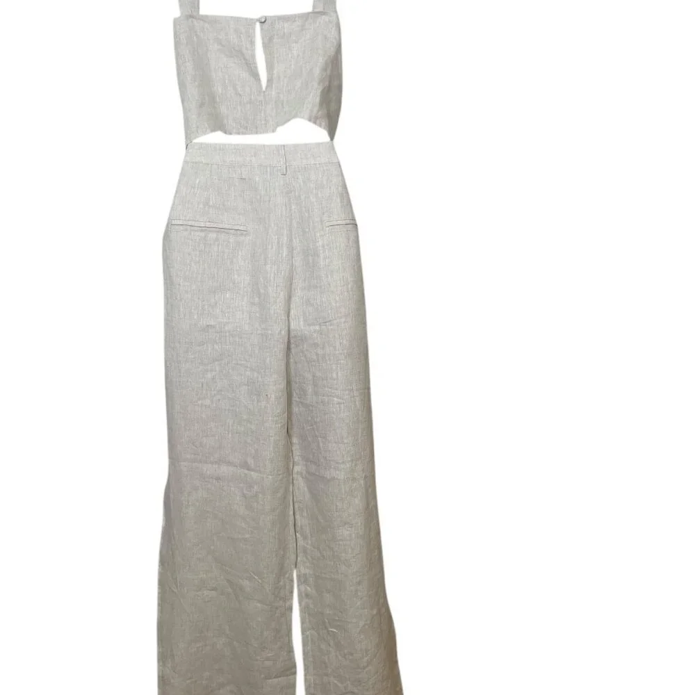 Reformation Olivia Linen Two Piece Set Size 12 NWT Oatmeal Crop Top & High Waist